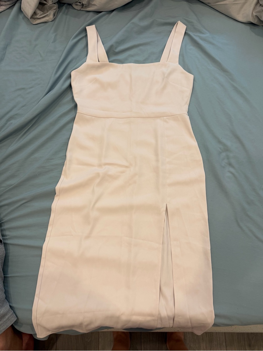 90s slit babaton Ivory Square-Neck Midi Dress with Front Slit
